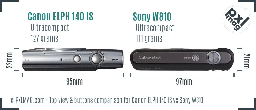 Canon ELPH 140 IS vs Sony W810 top view buttons comparison