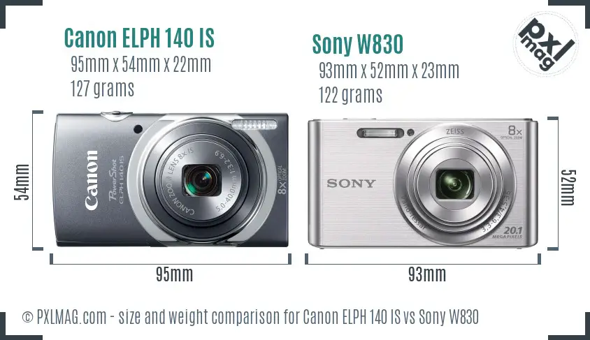 Canon ELPH 140 IS vs Sony W830 size comparison