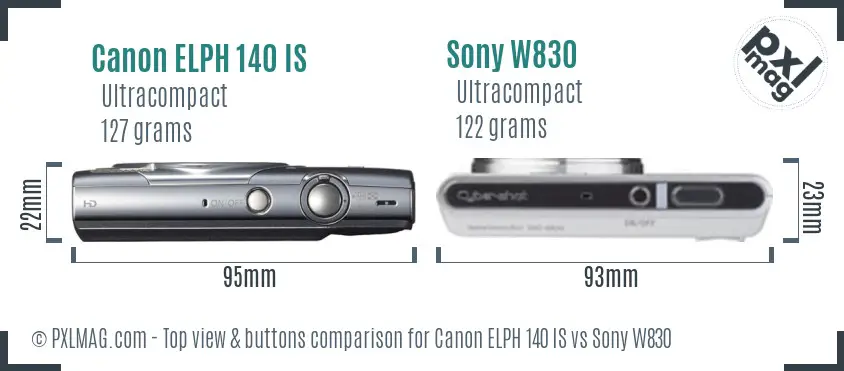 Canon ELPH 140 IS vs Sony W830 top view buttons comparison