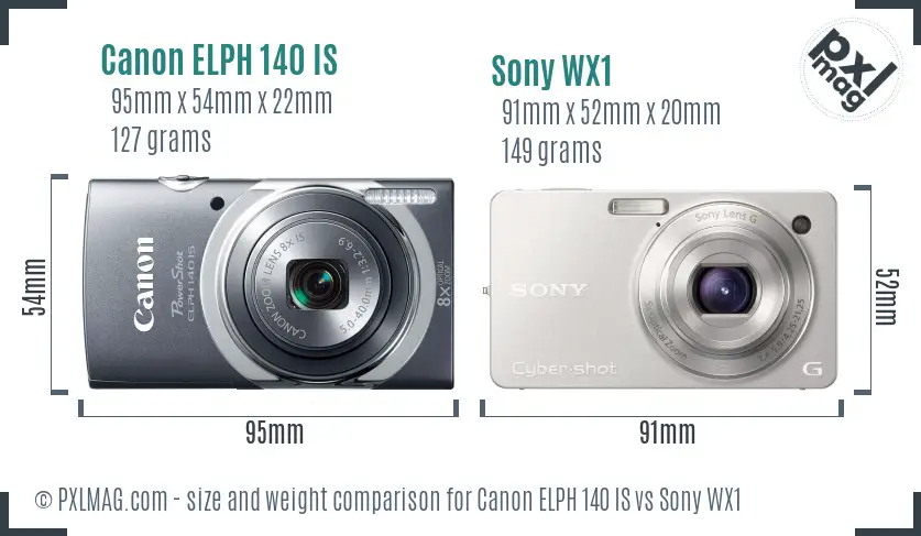 Canon ELPH 140 IS vs Sony WX1 size comparison