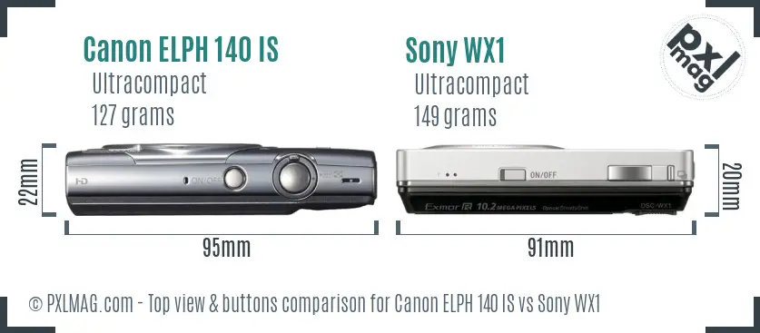 Canon ELPH 140 IS vs Sony WX1 top view buttons comparison