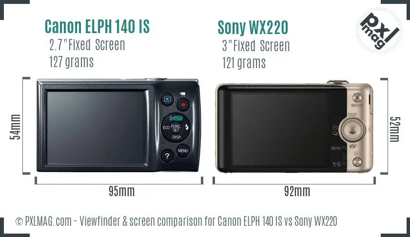 Canon ELPH 140 IS vs Sony WX220 Screen and Viewfinder comparison