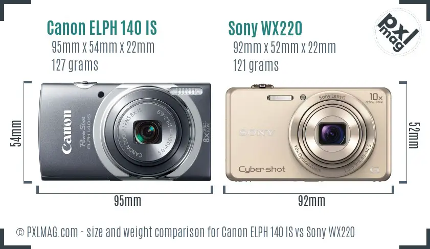 Canon ELPH 140 IS vs Sony WX220 size comparison