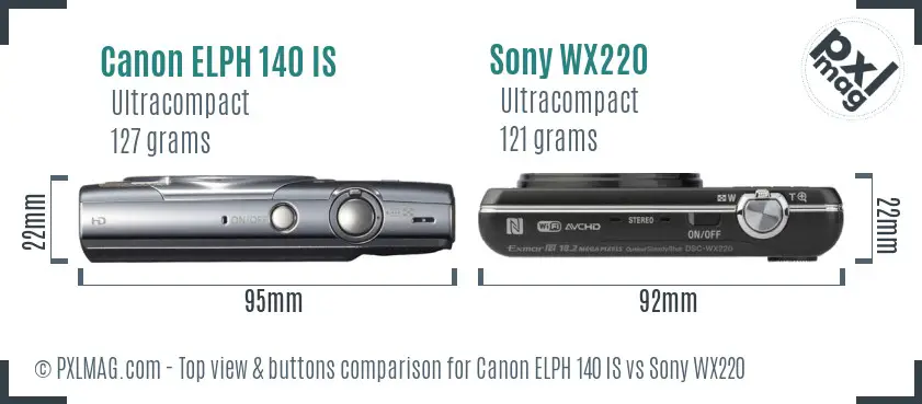Canon ELPH 140 IS vs Sony WX220 top view buttons comparison