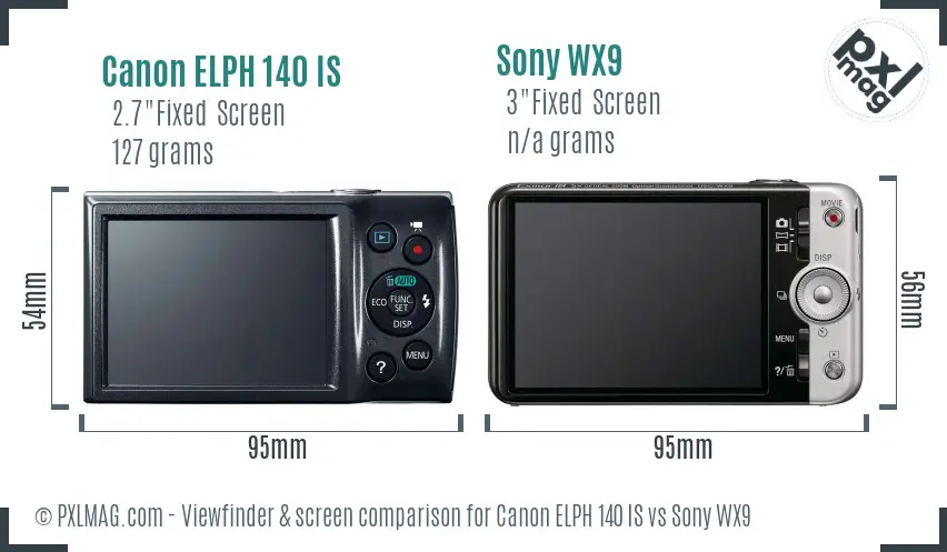 Canon ELPH 140 IS vs Sony WX9 Screen and Viewfinder comparison