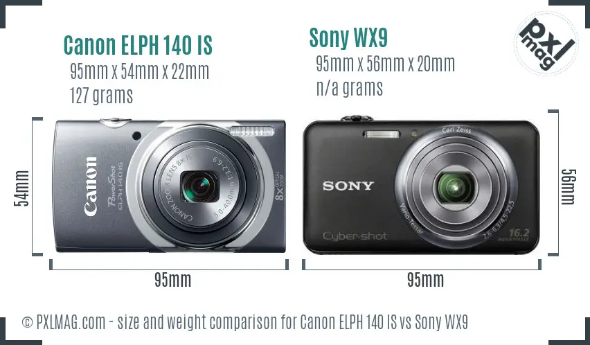 Canon ELPH 140 IS vs Sony WX9 size comparison