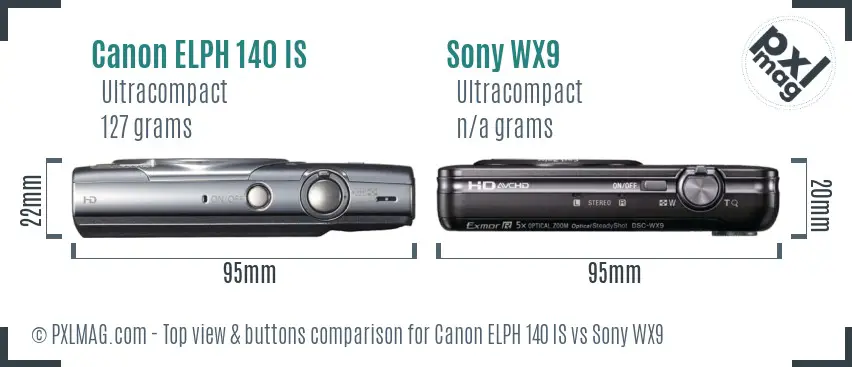 Canon ELPH 140 IS vs Sony WX9 top view buttons comparison