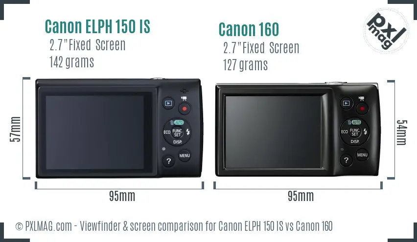 Canon ELPH 150 IS vs Canon 160 Screen and Viewfinder comparison