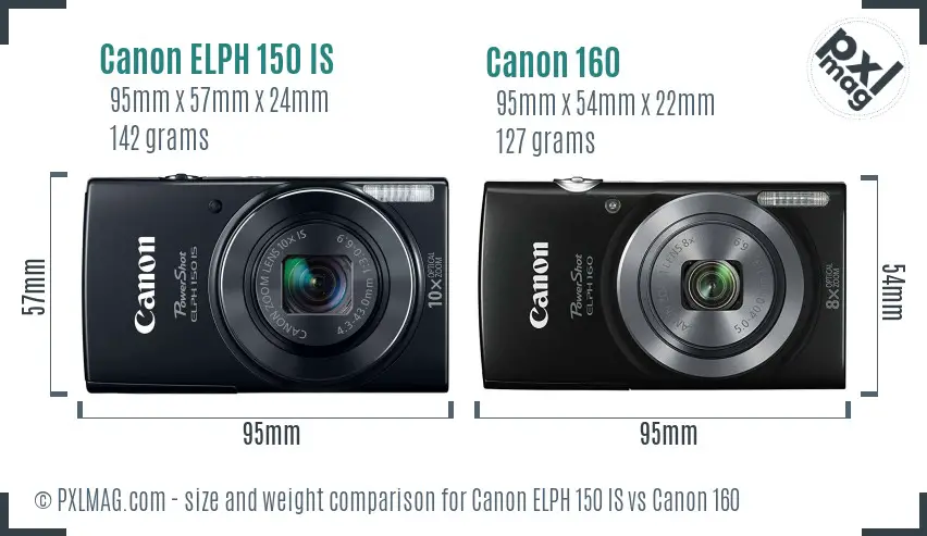 Canon ELPH 150 IS vs Canon 160 size comparison