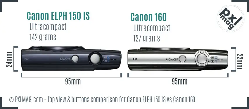 Canon ELPH 150 IS vs Canon 160 top view buttons comparison