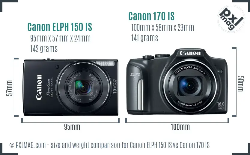 Canon ELPH 150 IS vs Canon 170 IS size comparison