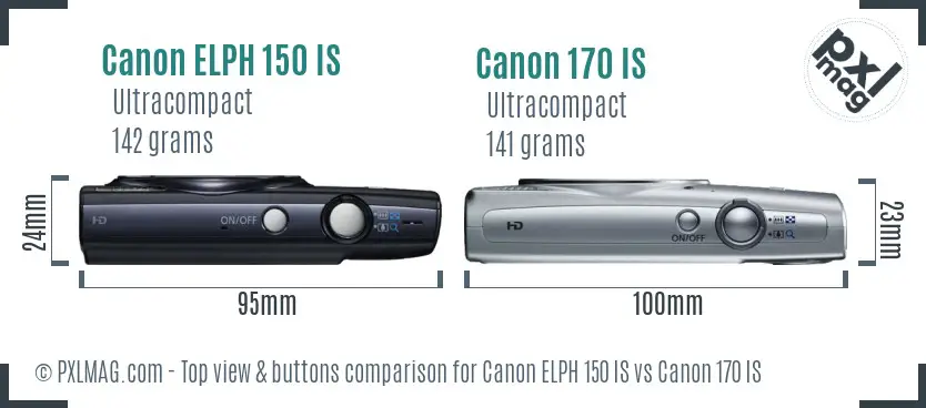 Canon ELPH 150 IS vs Canon 170 IS top view buttons comparison