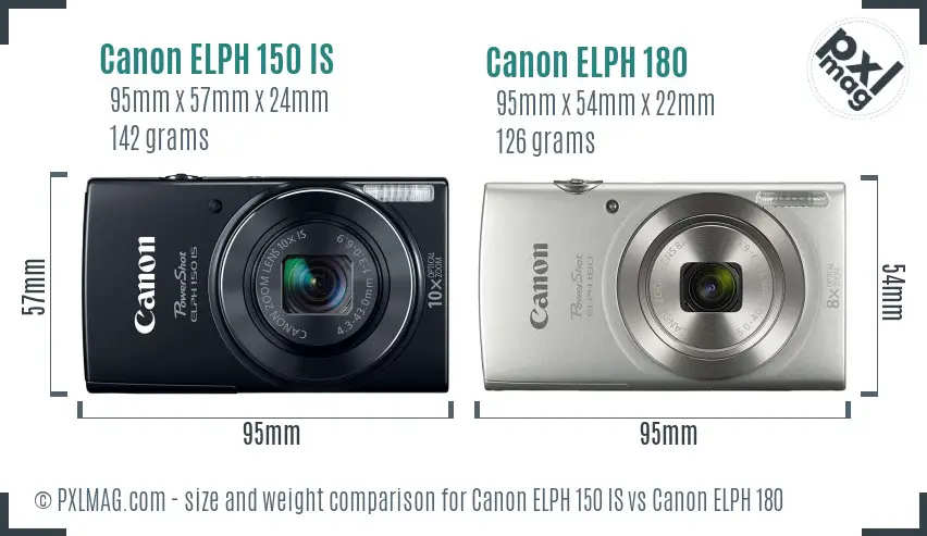 Canon ELPH 150 IS vs Canon ELPH 180 size comparison