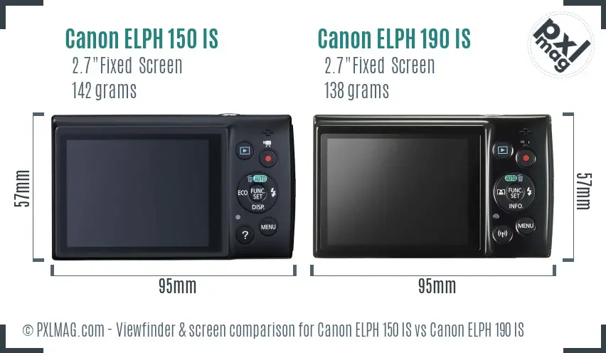 Canon ELPH 150 IS vs Canon ELPH 190 IS Screen and Viewfinder comparison