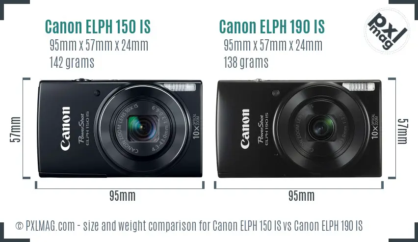 Canon ELPH 150 IS vs Canon ELPH 190 IS size comparison