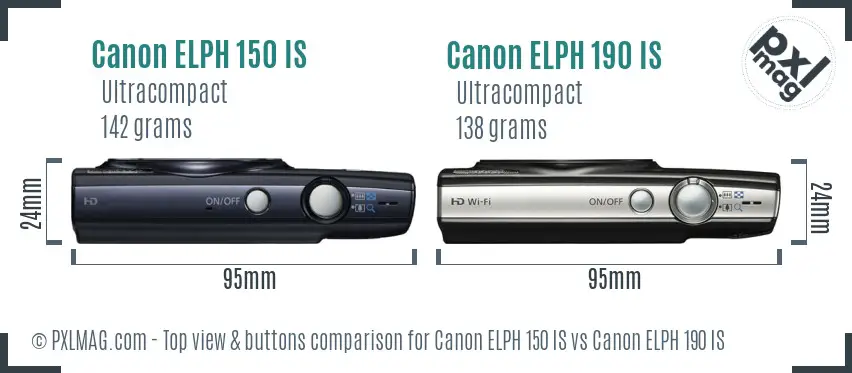 Canon ELPH 150 IS vs Canon ELPH 190 IS top view buttons comparison