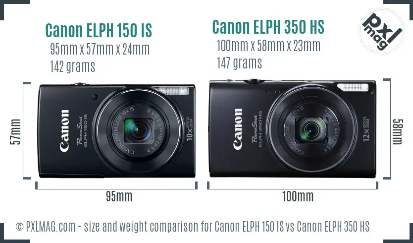 Canon ELPH 150 IS vs Canon ELPH 350 HS size comparison
