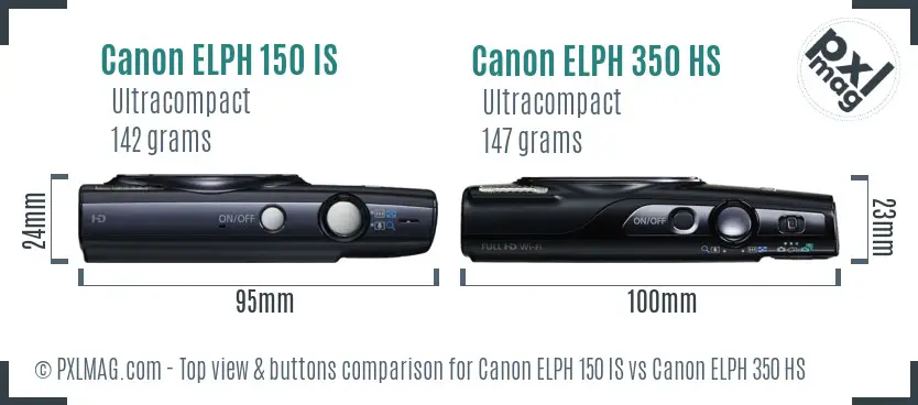 Canon ELPH 150 IS vs Canon ELPH 350 HS top view buttons comparison