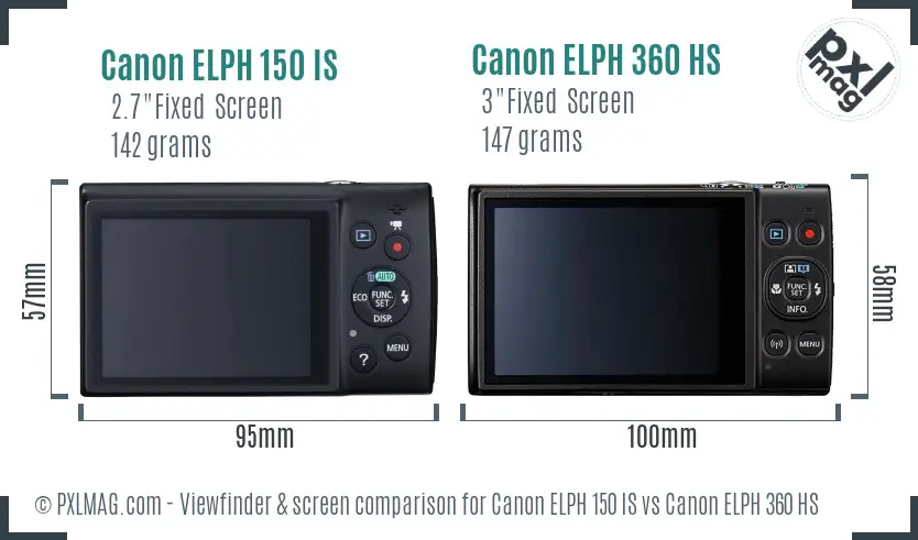 Canon ELPH 150 IS vs Canon ELPH 360 HS Screen and Viewfinder comparison
