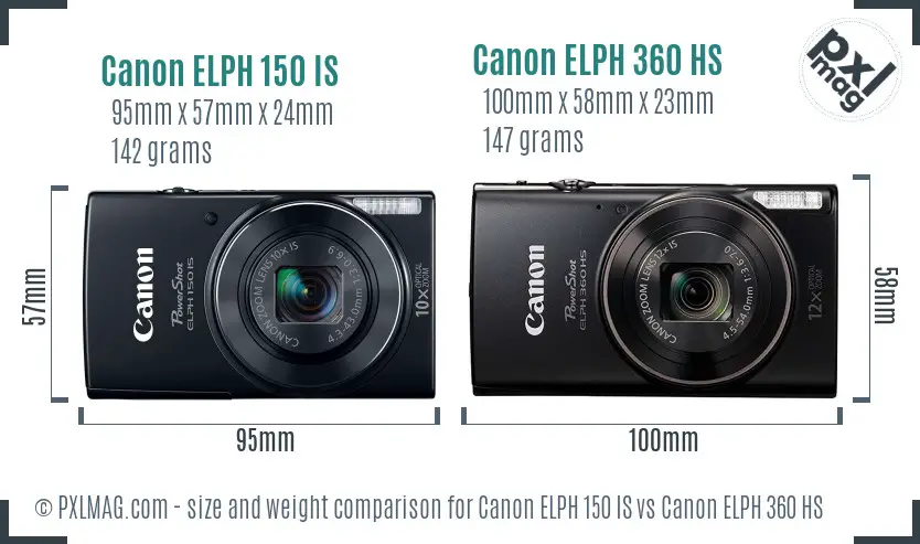 Canon ELPH 150 IS vs Canon ELPH 360 HS size comparison