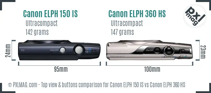Canon ELPH 150 IS vs Canon ELPH 360 HS top view buttons comparison