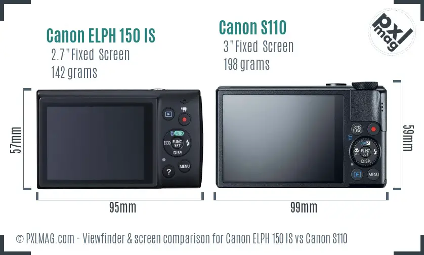 Canon ELPH 150 IS vs Canon S110 Screen and Viewfinder comparison