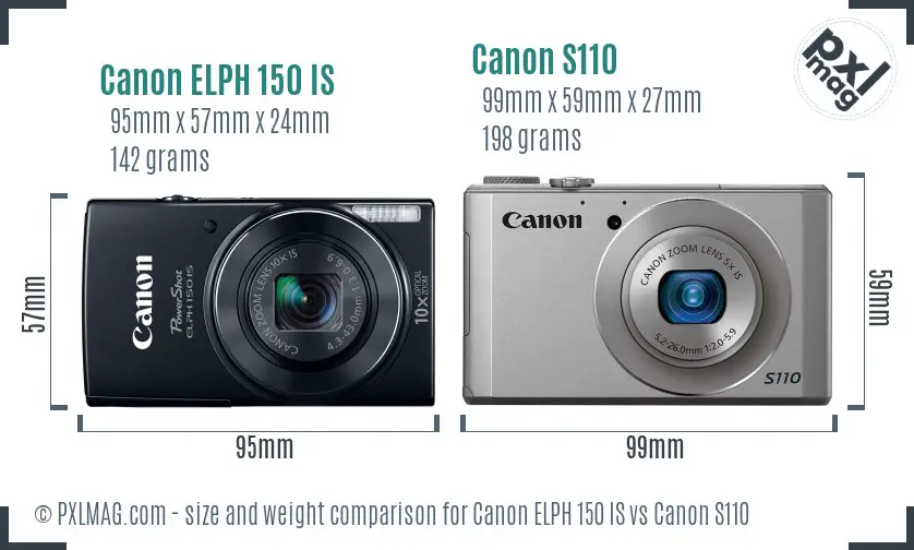 Canon ELPH 150 IS vs Canon S110 size comparison