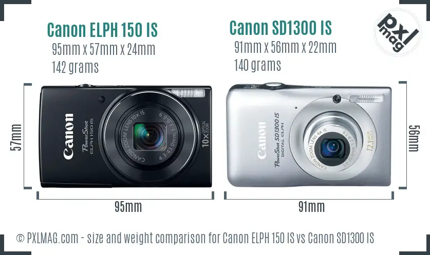 Canon ELPH 150 IS vs Canon SD1300 IS size comparison