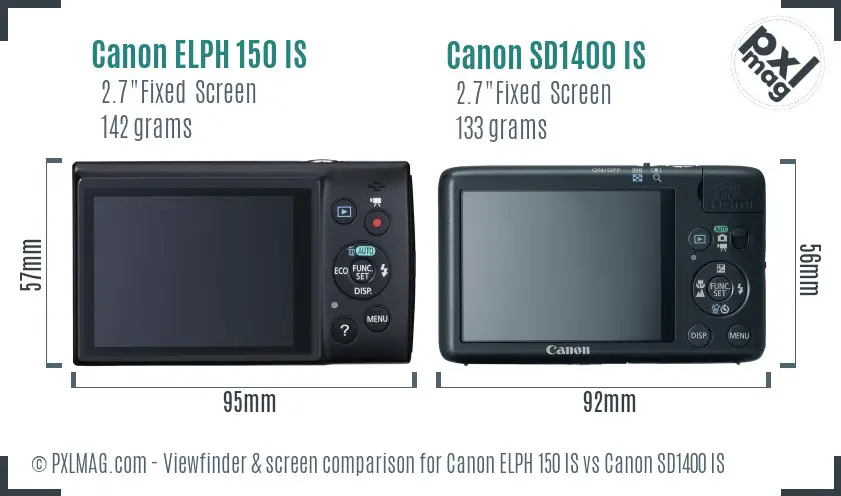 Canon ELPH 150 IS vs Canon SD1400 IS Screen and Viewfinder comparison