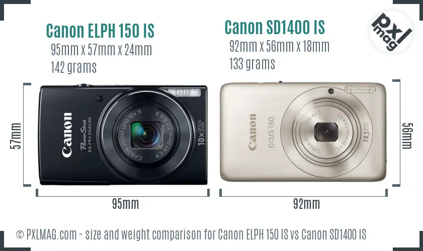 Canon ELPH 150 IS vs Canon SD1400 IS size comparison