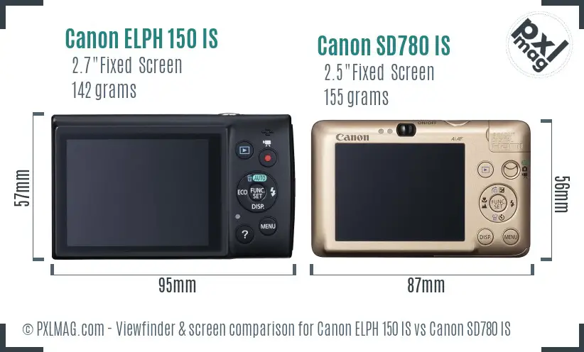 Canon ELPH 150 IS vs Canon SD780 IS Screen and Viewfinder comparison