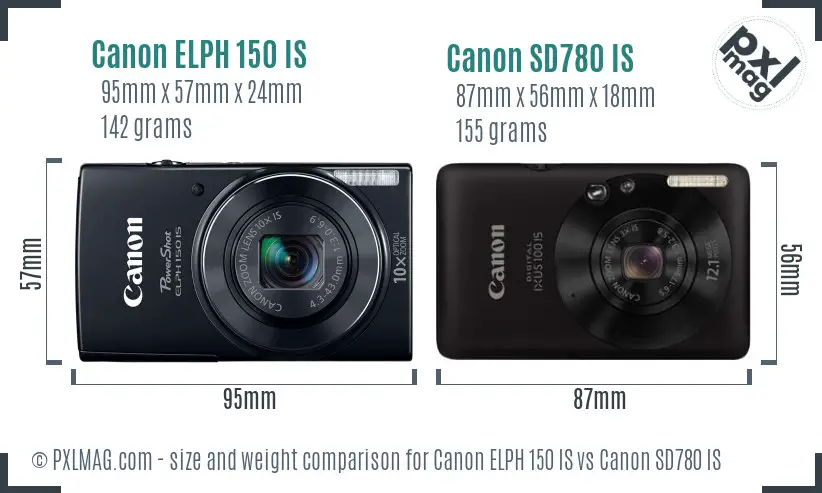 Canon ELPH 150 IS vs Canon SD780 IS size comparison
