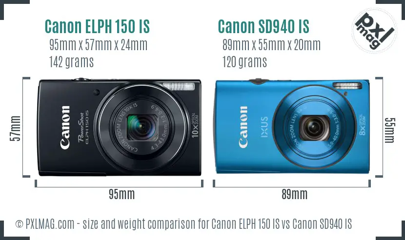 Canon ELPH 150 IS vs Canon SD940 IS size comparison