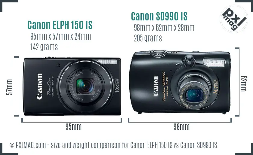 Canon ELPH 150 IS vs Canon SD990 IS size comparison
