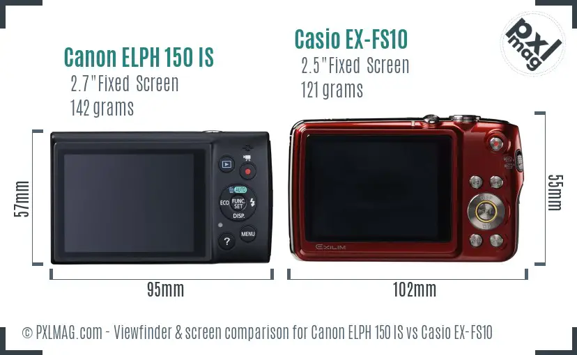 Canon ELPH 150 IS vs Casio EX-FS10 Screen and Viewfinder comparison