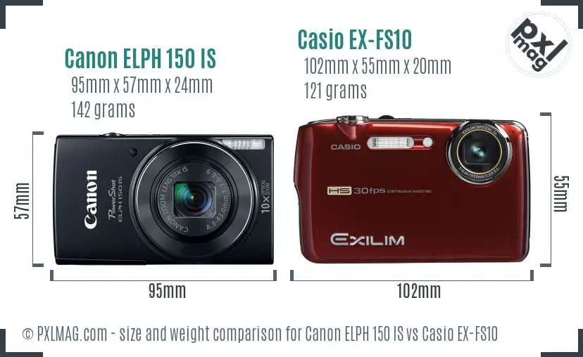 Canon ELPH 150 IS vs Casio EX-FS10 size comparison