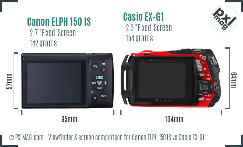 Canon ELPH 150 IS vs Casio EX-G1 Screen and Viewfinder comparison