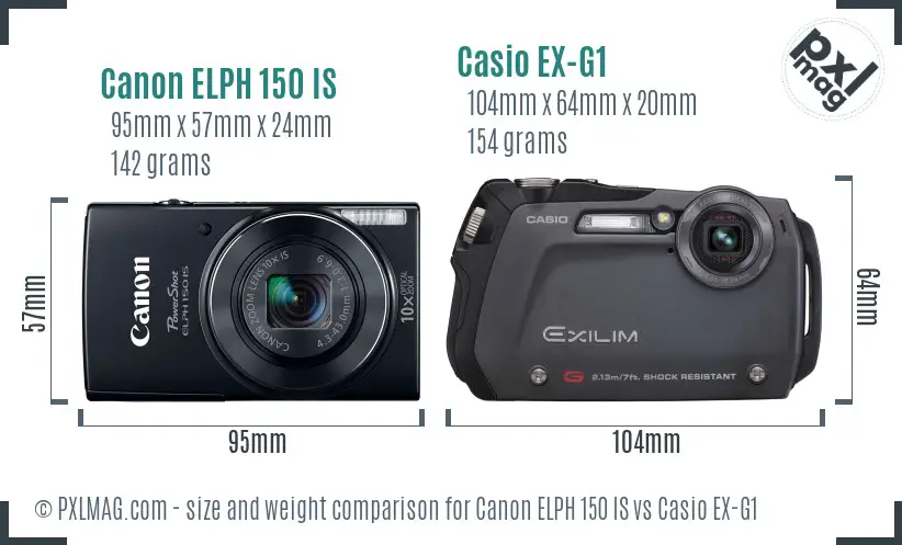 Canon ELPH 150 IS vs Casio EX-G1 size comparison
