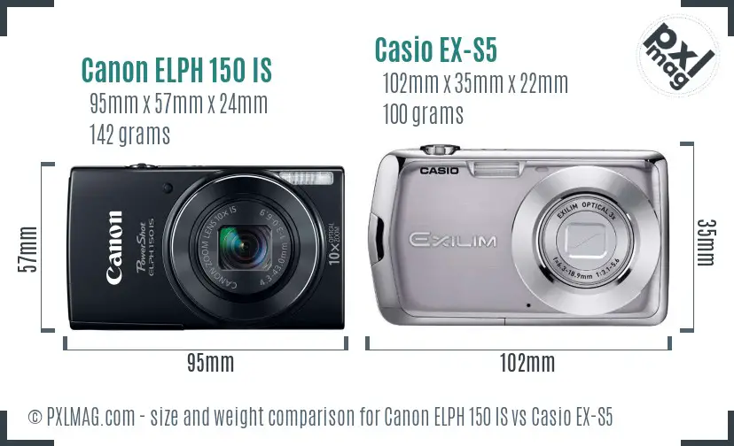 Canon ELPH 150 IS vs Casio EX-S5 size comparison