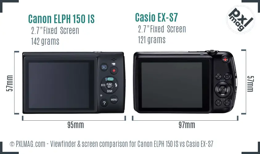 Canon ELPH 150 IS vs Casio EX-S7 Screen and Viewfinder comparison