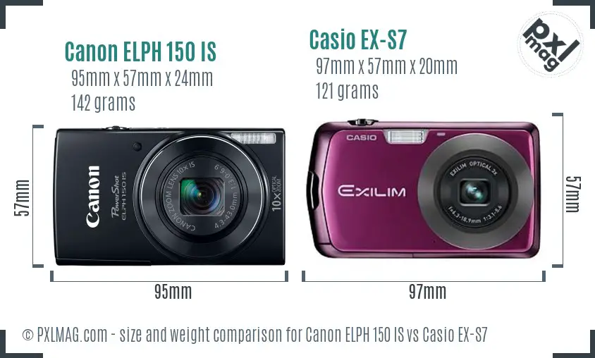 Canon ELPH 150 IS vs Casio EX-S7 size comparison