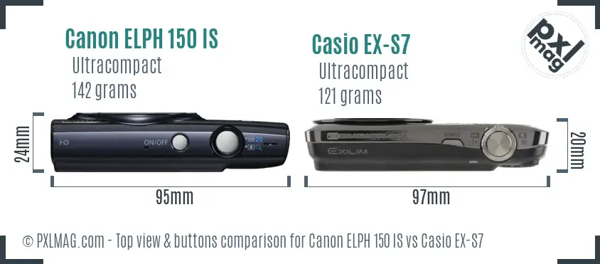 Canon ELPH 150 IS vs Casio EX-S7 top view buttons comparison