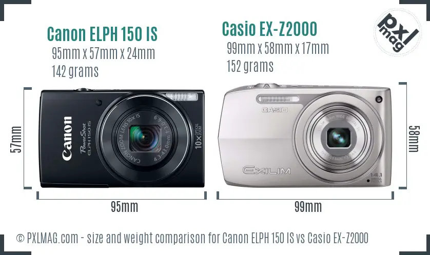 Canon ELPH 150 IS vs Casio EX-Z2000 size comparison