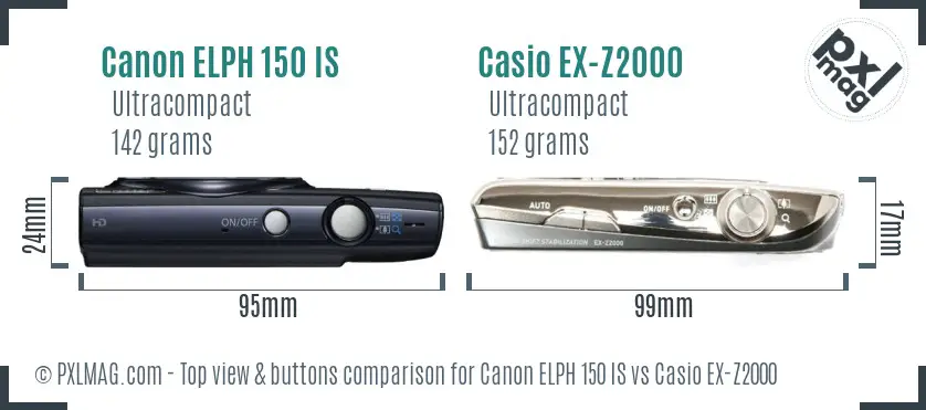 Canon ELPH 150 IS vs Casio EX-Z2000 top view buttons comparison