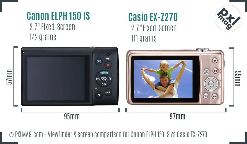 Canon ELPH 150 IS vs Casio EX-Z270 Screen and Viewfinder comparison