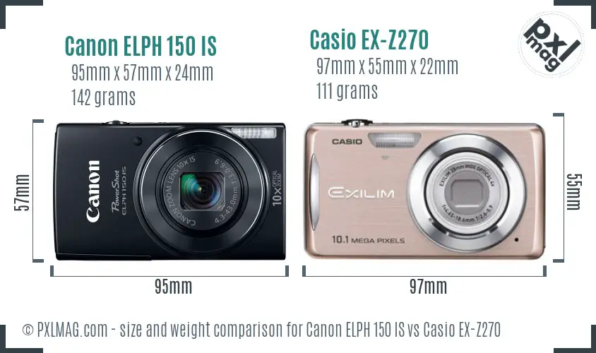 Canon ELPH 150 IS vs Casio EX-Z270 size comparison