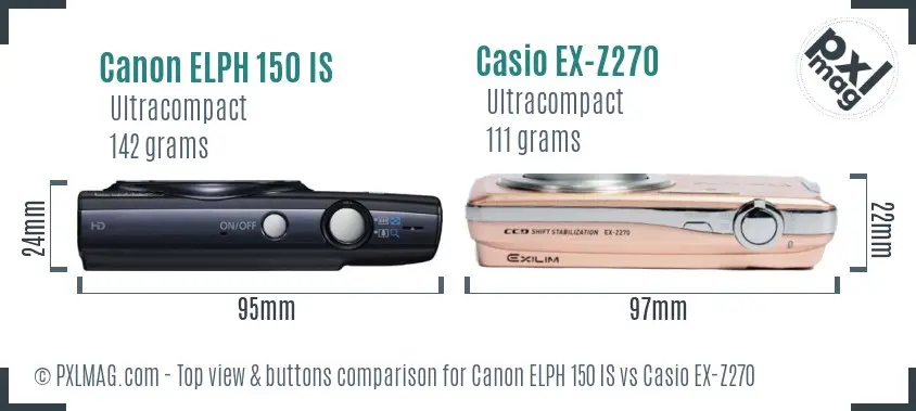 Canon ELPH 150 IS vs Casio EX-Z270 top view buttons comparison