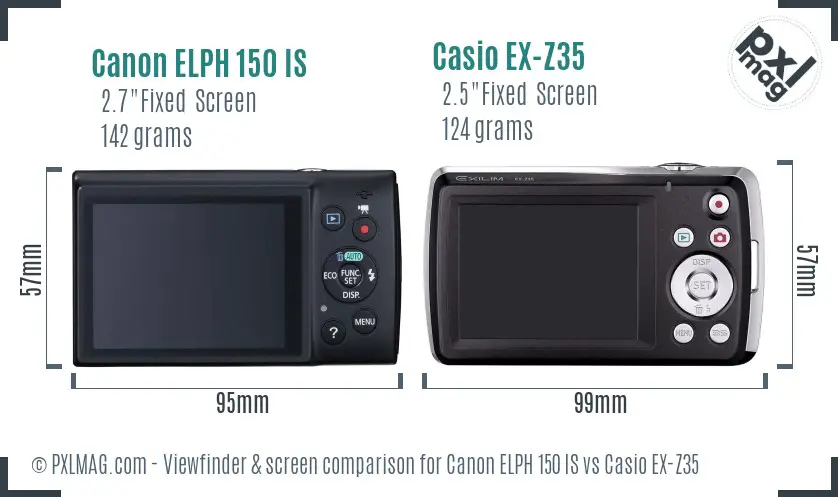 Canon ELPH 150 IS vs Casio EX-Z35 Screen and Viewfinder comparison
