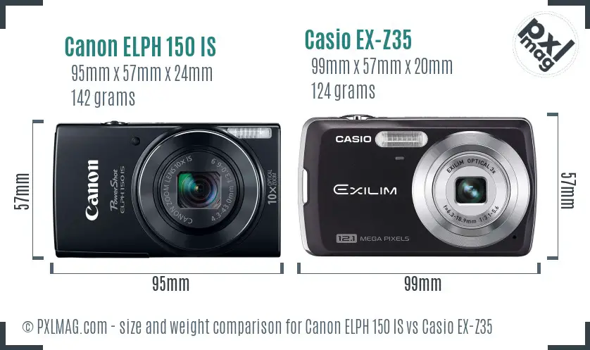 Canon ELPH 150 IS vs Casio EX-Z35 size comparison