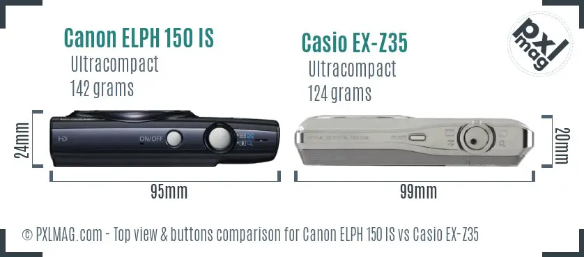 Canon ELPH 150 IS vs Casio EX-Z35 top view buttons comparison